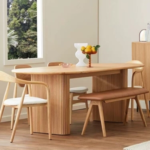 Table à manger en bois massif avec plateau incurvé rétro, bord vers l'intérieur, grand plateau, pose droite - Product Image 6