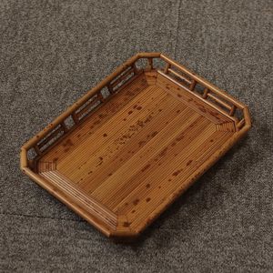 A traditional Chinese tea set: Xiangfei bamboo-patterned tray, <b>teacup</b> tray, serving tray, stand, and scholar's desk ornament. - Product Image 2
