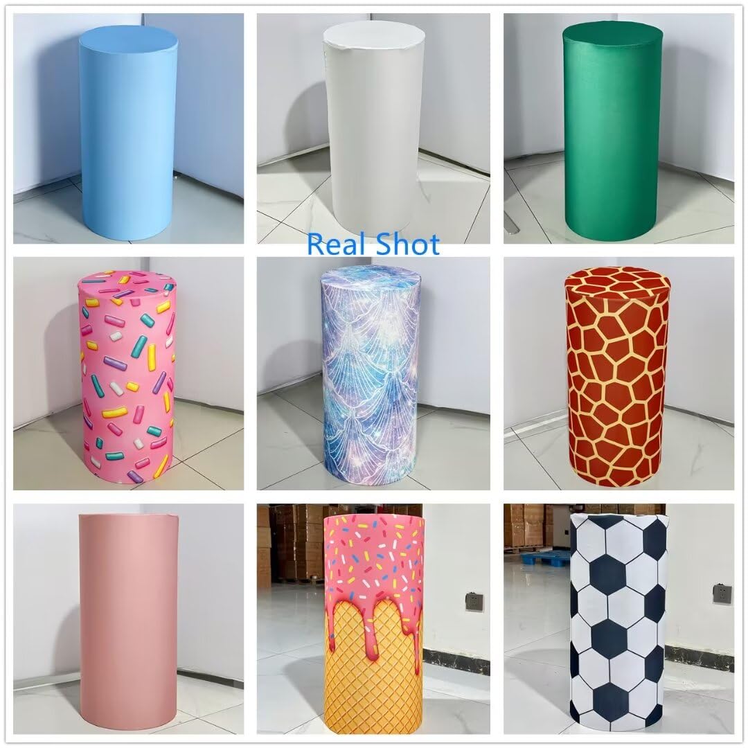DIICCYO Spandex Cylinder Pedestal Stand Covers - Set Of 5 White Covers For Party Decor