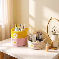 Boîte de rangement de bureau ronde tressée, motif dessin animé mignon, petit panier de Noël avec poignées pour collations, articles divers, cosmétiques, clés, fil de coton