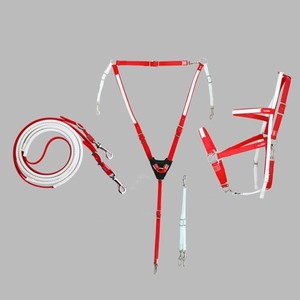 ชุดบังเหียนและสายรัดอกไนลอนพร้อมเชือกจูงสำหรับม้า มีสีแดงให้เลือก - Product Image 1
