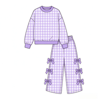 Set Pakaian 2 Potong ODM Kasual Vintage Unisex, Atasan Rajut Kotak-Kotak Lengan Pendek dan Cardigan Lengan Panjang