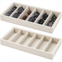 Juexica Lot de 2 plateaux organisateurs classiques en velours pour lunettes de soleil, 6 compartiments, empilables, fournitures d'organisation de tiroirs
