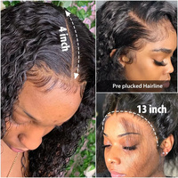 Pelucas de Cabello Humano Peruano Virgen Remy con Ondas de Agua, Sin Pegamento, Encaje Frontal Completo, Doble Trama a Máquina, Encaje HD Transparente para Mujeres Negras