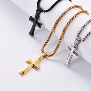 Collier pendentif croix vintage en acier inoxydable, style punk, chaîne pour homme, bijou cadeau - Product Image 3