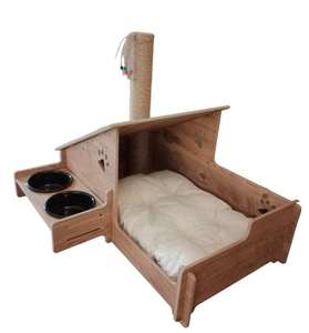 Cuccia Moderna per Gatti in Legno MDF Naturale con Motivo Animale Personalizzato e Cuscini Rimovibili - Product Image 2