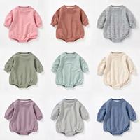 Combinaison unisexe pour bébé à manches longues en coton, col rond, ourlet élastique, fermeture à boutons-pression, respirante, couleur unie, body pour nourrisson