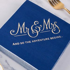 Serviettes de cocktail jetables modernes bleu marine pour mariage, OEM/ODM, vente directe usine, lot de 50, en vrac, 3 plis, en pâte de bois vierge imprimée, 5x5 pouces - Product Image 4
