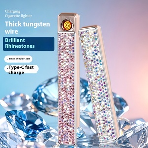 Encendedor de Arco Metálico Recargable con Incrustaciones de Diamantes para Mujer, Moderno, Compacto, Bonito, Ultrafino, Resistente al Viento, Mini Encendedor - Product Image 3