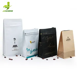 Recycle 250g 500g 1000g 2kg Custom Printed 8 Side Seal Flat Bottom Coffee Beans Packaging Bags With Valve And Zipper