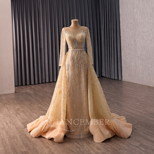 RSM251137 ชุดราตรีทรงเมอร์เมดคอวีแบบ Gold Sweetheart พร้อมชายกระโปรงยาวแบบ Chapel ประดับด้วยเลื่อม ผ้าชีฟอง มีบราในตัว สไตล์วินเทจ - Product Image 2