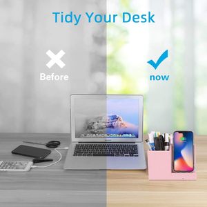 แท่นวางโทรศัพท์พร้อมที่ชาร์จไร้สาย 15W สำหรับ iPhone Samsung  พร้อมที่ใส่ปากกา  รองรับการพิมพ์โลโก้ OEM  และชาร์จเร็ว - Product Image 4