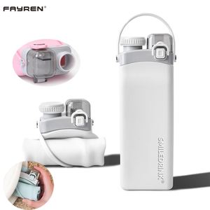 Bouteille d'eau pliante pliable carrée en silicone de qualité alimentaire 100% avec paille - Product Image 2