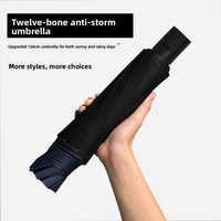 Parapluie manuel pliant à 12 baleines, double usage (soleil et pluie), avec auvent épaissi en tissu enduit noir anti-UV, vente en gros