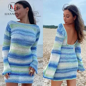 LIANMENG A476 Crochet Hollow Out Tassel Beach Cover Up Dress C