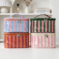 Sac de toilette en PVC imperméable à grande capacité, durable, à rayures, avec logo personnalisable, sac de voyage, organiseur de maquillage spacieux