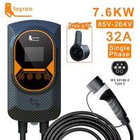 Chargeur rapide pour véhicules électriques (VE) domestique et extérieur, 7 kW, norme européenne, mural, avec entrée large plage de tension et sortie multi-amperes