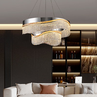 Lustre moderne pour chambre et salon, base ronde en acier inoxydable, doré, luxueux, arc double, ovale, en cristal