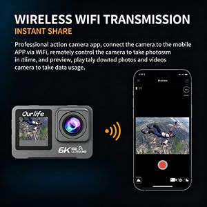 Caméra Sportive WiFi Étanche 6K 30m Double Écran Anti-Tremblement pour Enregistrement <span class=keywords><strong>Casque</strong></span> Moto Grand Angle 170° Intégrée 128 Go - Product Image 1