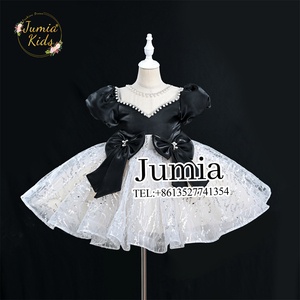 Vestido de fiesta bonito de moda para niñas, vestido de niña de flores <span class=keywords><strong>con</strong></span> escote <span class=keywords><strong>con</strong></span> cuentas de perlas y lazos grandes, vestido Formal para niños pequeños para fiesta de cumpleaños - Product Image 4
