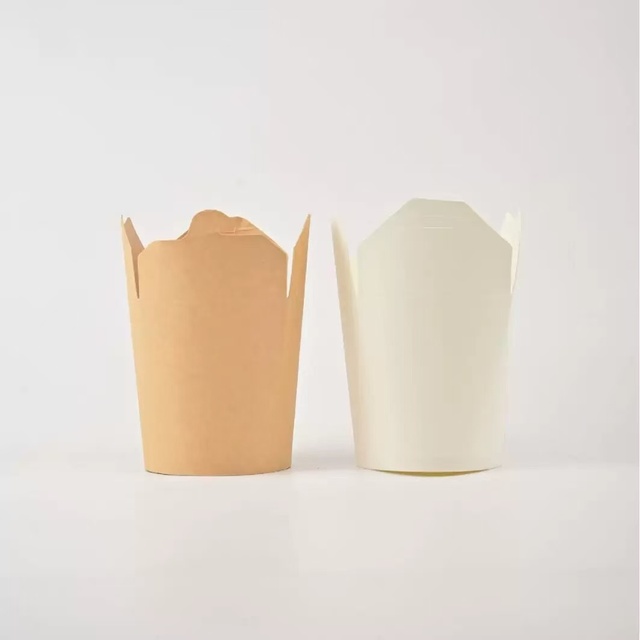 Compostable Eco-Friendly Portable Noodle Bucket Kraft Paper Pail Biodegradable Recyclable Takeout Packaging Box White Cardboard