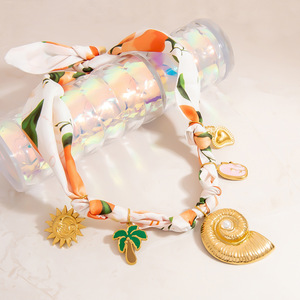 Collar de seda con colgante de concha y patrón de plantas, joyería de fiesta de acero inoxidable XL31703 - Product Image 4