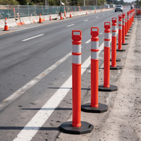Poteau de signalisation routière flexible réfléchissant en PE de 1250 mm avec base en caoutchouc noir pour la sécurité routière