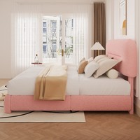Prix d'usine – Cadre de lit moderne réglable en tissu Teddy rose pour chambre d'enfant, tête de lit rembourrée d'angle, minimaliste et capitonnée effet nuage