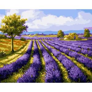 Blumenmalerei nach Zahlen Lavendel Acryl handgemachte Zeichnung auf Leinwand Anpassen Ready Frame Factory Großhandel Kits