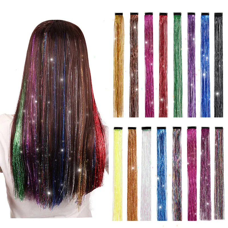 Glitter Shiny Bling Länge 50cm 23 Farben Auf Lager Hitze beständige Haar verlängerungen Haar Lametta Für Party