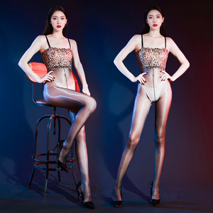 Sexy Leopard Print Bodysuit Stockings Ultra Thin Nylon Open Crotch Women's Body Stocking For Nightclub Clubbing - Product Image 1