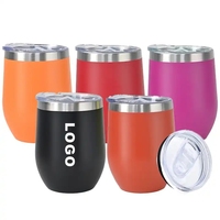 Gobelet à vin isotherme personnalisé en acier inoxydable 304 de 12 oz à double paroi avec couvercle pour les fêtes