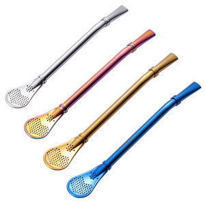 304 Stainless Steel Filter Straw Spoon Double Ring Reusable <b>Tea</b> <b>Infuser</b> For Milk <b>Tea</b> Coffee Juice Stirring Spoon - Product Image 4
