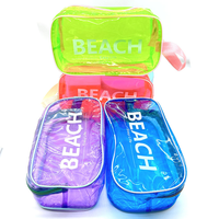Sac cosmétique transparent en PVC, taille moyenne, fermeture éclair, poignée souple, trousse de toilette de plage, étanche, organiseur de maquillage de voyage