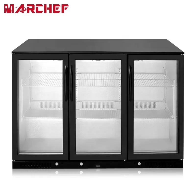 High quality CE commercial supermarket display chiller three glass door fridge display