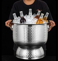 Seau à glace en acier inoxydable martelé de grande taille avec base sur pied, refroidisseur à vin pour bar, fête, restaurant
