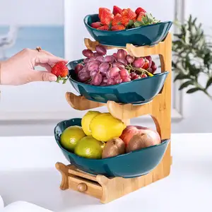 Corbeille à fruits en céramique à 3 niveaux Corbeille à fruits et légumes avec support Porte-fruits Plateaux de service pour les fêtes