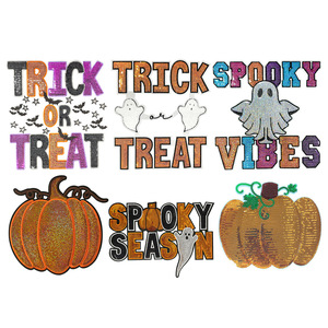 Patchs thermocollants tendance en PVC brodés de grandes paillettes, motif citrouille et fantôme, pour femmes, nouvelle collection saison des fêtes, Thanksgiving et Halloween - Product Image 1