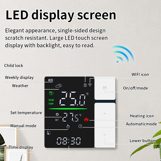 Tuya WiFi Room Thermostat Smart Heating Controller 7-Day Programmable NTC ±1°C Child Lock LED Display 86 Type