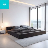 Lit double convertible et extensible en tissu et cuir écologiques, style italien moderne minimaliste nordique de luxe léger, pour chambre principale