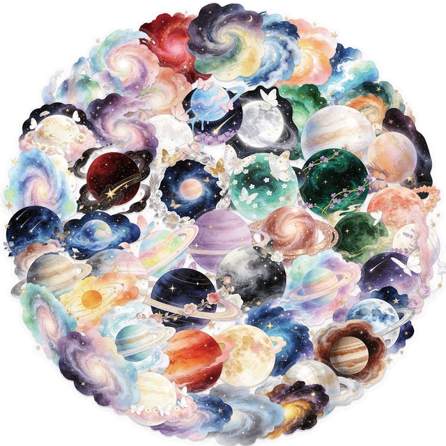 50pcs Cartoon Galaxy Sky Sticker for PET Waterproof Car Mobile Phone Laptop Notebook Water Bottle Stickers