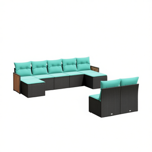 ชุดโซฟาหวายสังเคราะห์สีดำทันสมัย 9 ชิ้น สำหรับกลางแจ้ง พร้อมเบาะรองนั่ง ดีไซน์ร่วมสมัย - Product Image 1