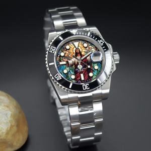 Reloj de Cuarzo Personalizado de Alta Gama, Esfera con Pintura de Jesús, Cristal de Zafiro, Reloj de Buceo Automático Resistente al Agua - Product Image 4