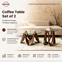 Ensemble de table basse moderne avec plateau en verre rond et pieds en bois massif, design créatif, meubles de salon, fabrication OEM directe d'usine