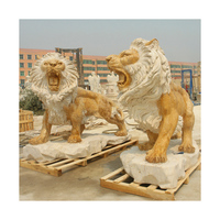 Statues de Lion en Marbre Noir Sculpté à la Main, Sculpture sur Pierre d'Animaux pour Décoration de Jardin Extérieur