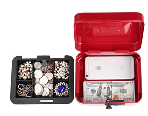 Caja fuerte de acero para efectivo con cerradura de combinación, caja fuerte para dinero con bandeja para monedas extraíble, grande - Product Image 4