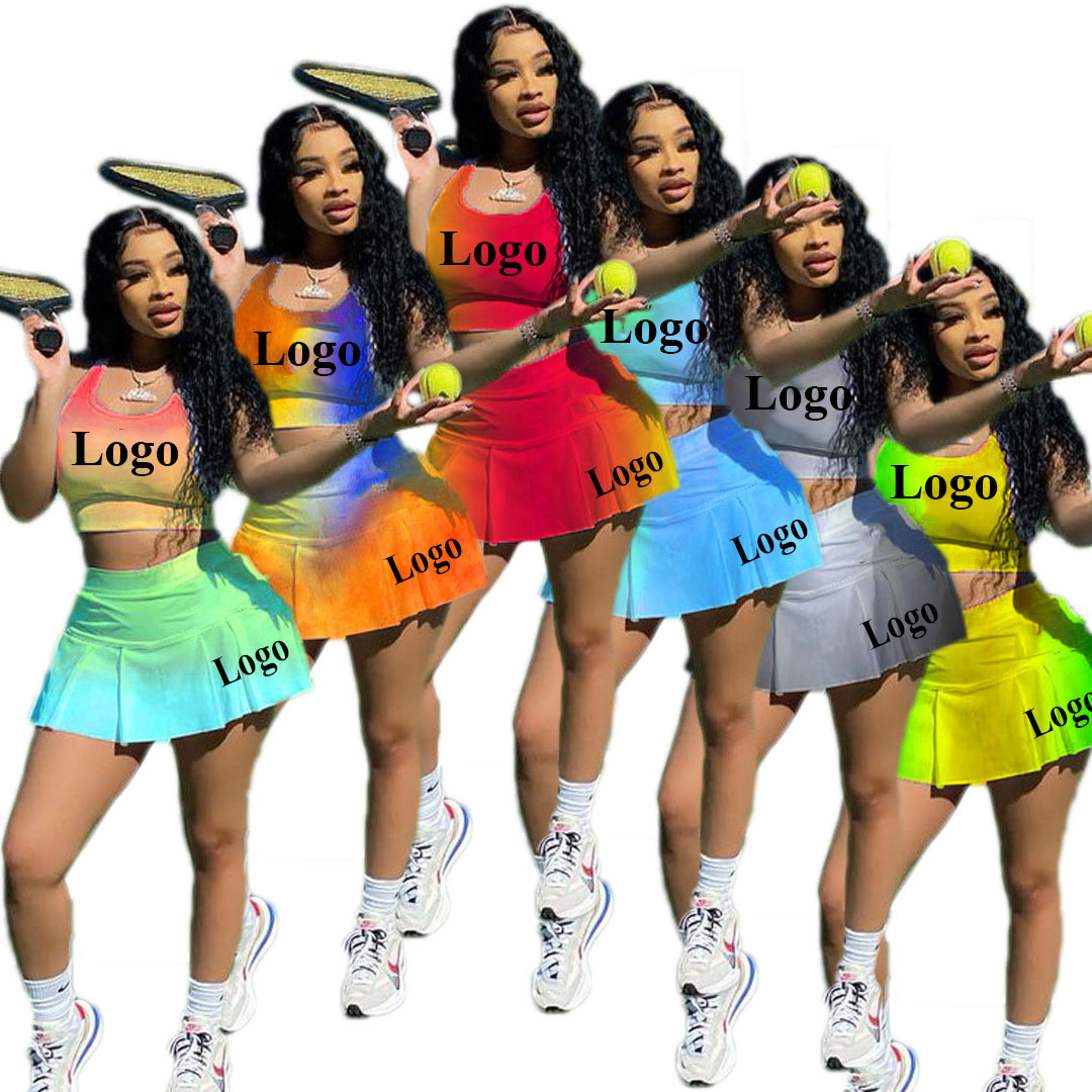 Женский летний комплект из двух предметов, топ и шорты с принтом, повседневная спортивная одежда, теннисная юбка с запахом