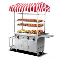 Chariot de service alimentaire mobile à 4 roues résistant à la rouille avec chauffage intégré pour hot-dogs et petit-déjeuner