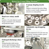 Machine de remplissage et de scellage rotative pour coupelles à glace, cornets, bouteilles, canettes et barquettes, avec système de capsulage à disque et scelleuse pour produits en grains