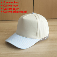 Casquette Snapback Unisexe Bleu Ciel à Rayures, Bord Brodé Personnalisé, 5 Panneaux, Calotte Crème, Chapeau de Baseball OEM en Gros pour Femme